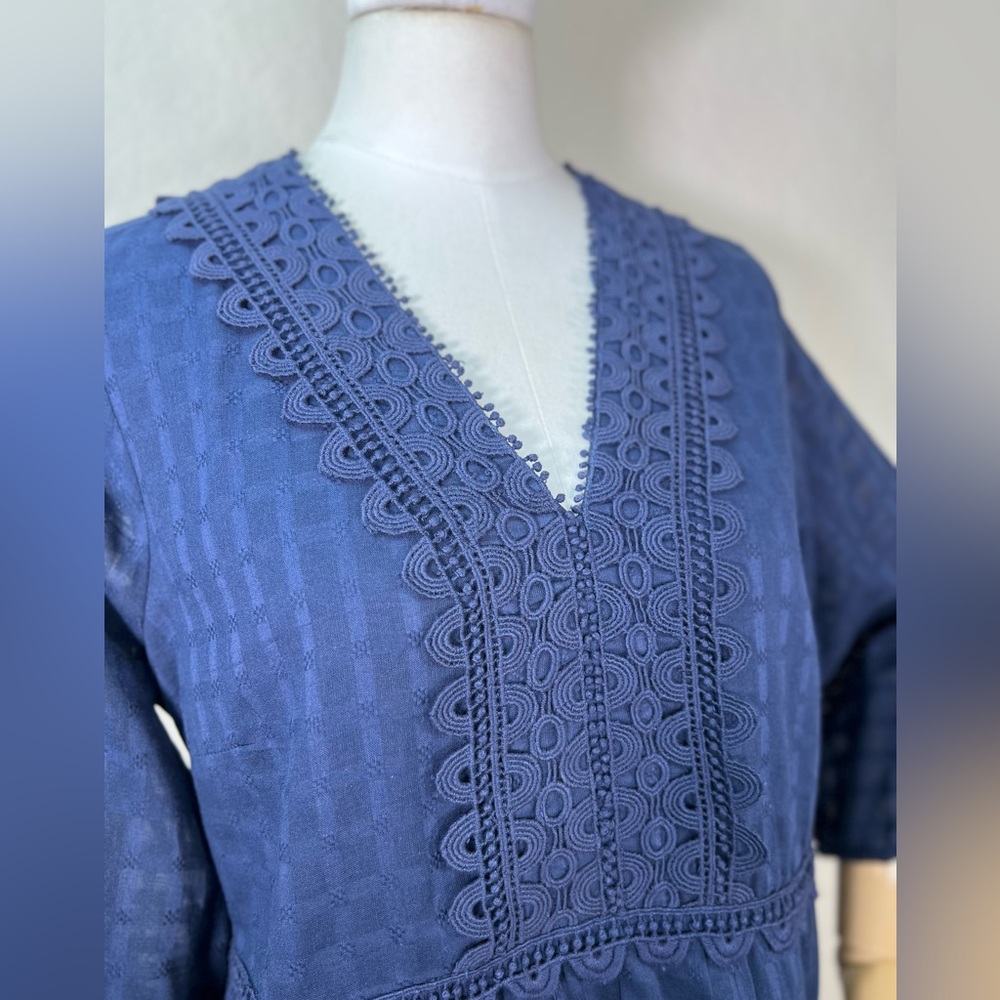 NEW NWT Soft Surroundings Elodie Lace Windowpane Gauze Top Medium Petite - Picture 4 of 16